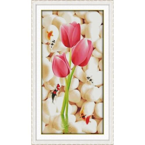 Everlasting Love Tulip Chinese Cross Stitch Kits Ecological Cotton Clear Stamped Printed 11CT 14CT DIY Gift Christmas Decoration
