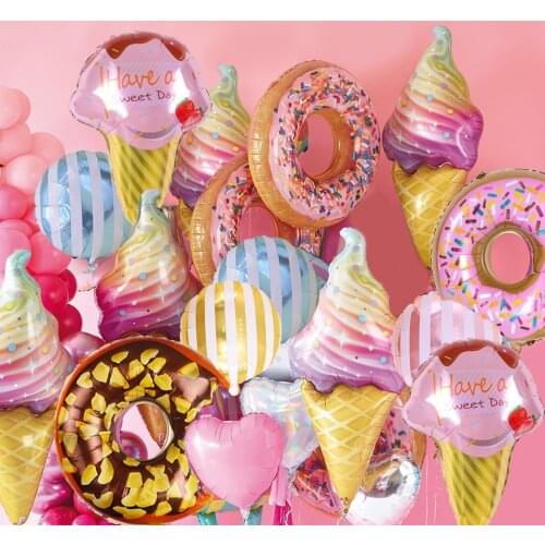 1set Pink Donut Lip Ice Cream Popcorn Candy Foil Balloon Baby Shower Happy Birthday Decoration Balloon Boy Girl Cute Kid Toy