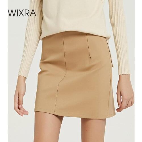 Wixra Womens Khaki Mini Skirts High Waist A Line Solid Button Short Skirt Autumn Winter Ladies Bottom