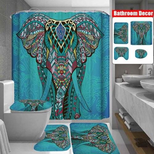 Shower Curtain Bathroom Set Elephant Animal Bathroom Curtain Toilet Cover Rugs Non-slip Bath Mat Carpets