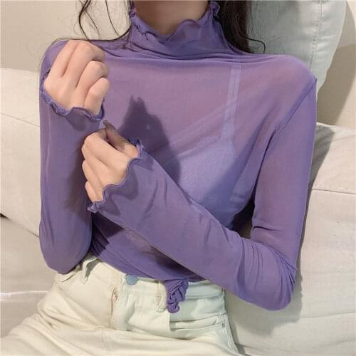 Blouse Women Autumn Mesh Womens Turtleneck Top Blusas Mujer De Moda