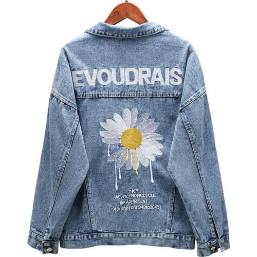 Autumn Denim Jacket Women 2020 New Embroidery Slingle Breasted Loose Spring Coat Female Black Casual Overcoat Mujer