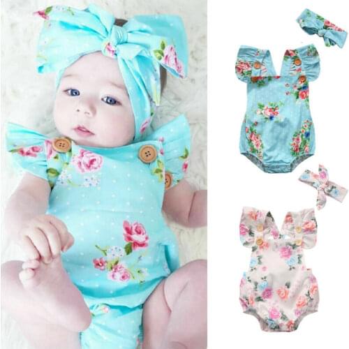 Pudcoco 2020 Sweet Newborn Baby Girls Floral Romper Bodysuit Jumpsuit 2PCS Outfit Clothes