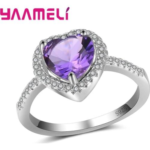 New Romantic Wedding/Engagments Jewelry Rings 925 Sterling Silver Women Heart Cubic Zirconia Ring Free Shipping