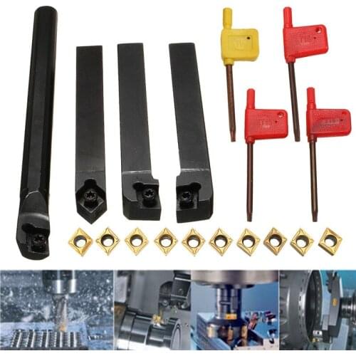 10Pcs CCMT09T304 Carbide Insert+4pcs Lathe Turning Tool Holder Set+4pcs Wrench for Lathe Turning Tool Machine Tool Sets