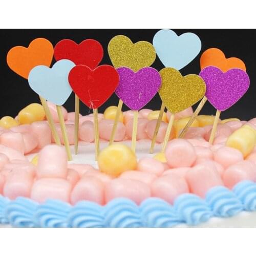 10pcs Small Colorful Cake Topper Heart Happy Birthday Party Cake Decor Supplies Baby Shower Decoration Wedding Party