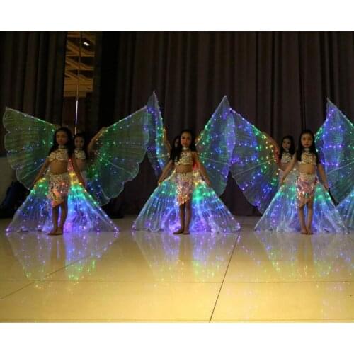 4pcs Girls LED 360 Degree Belly Dance Wings Luminous Butterfly Glow Wings Performance Accessories