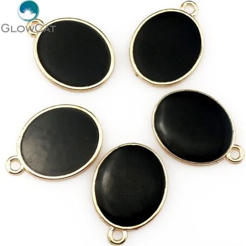 5pcs/lot Light Gold Enamel Black Ellipse Round Beauty Pendant Jewelry Finding Making 22332