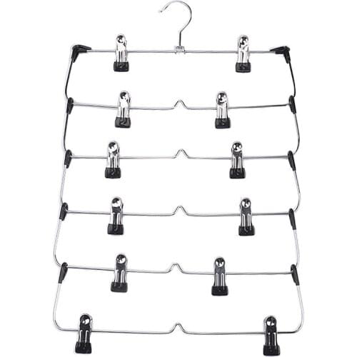 6 Layer Space Saving Clothes Trouser Hanger Wardrobe Organizer With 12 Clips Stainless Steel Clothing Hangers