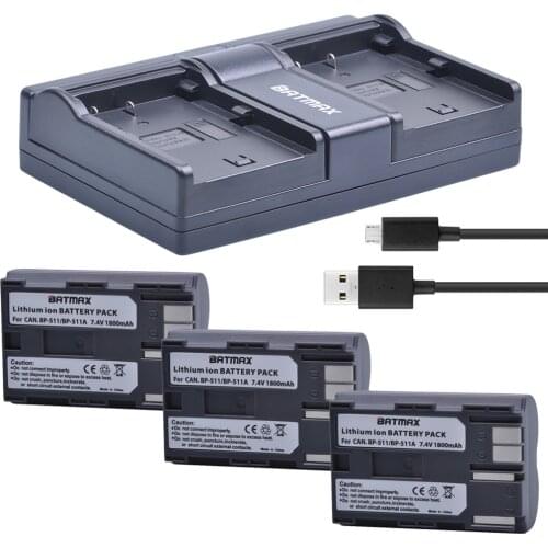 3pcs 1800mAh BP-511A BP-511 BP 511 511A BP511 BP511A Battery +USB Dual Charger for Canon EOS 40D 300D 5D 20D 30D 50D Camera