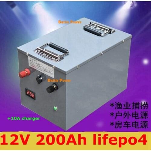 12V 200AH Lifepo4 battery pack With LCD BMS 4S for Deep Cycle golf cart UPS EV Solar Storage backup power boat +10A charger