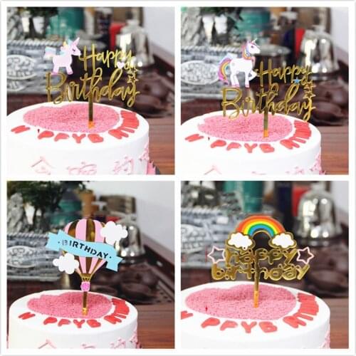 Mermaid Unicorn Cake Topper Acrylic Happy Birthday Cupcake Toppers For Baby Shower Cake Top Flag Unicorn party Baking Decoration