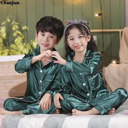Full Sleeve Satin Pajama Sets Girls Christmas Pajamas Pyjamas for 2-14Yrs Baby Homewear Pajamas for Boys Kids Silk Pajamas