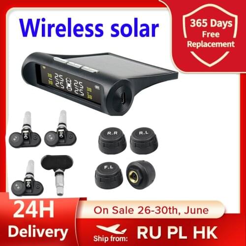 Car Smart TPMS Tire Pressure Monitoring System Solar Power Digital TMPS LCD Display USB Auto Security Alarm Tire Pressure Sensor