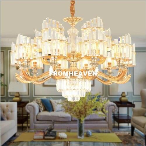 Free Shipping European Modern Golden Crystal Chandelier In Promotion Lamp E14 LED AC Brass Crystal Lamp Lustre Suspension Lights