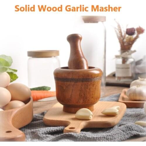 Wood Garlic Masher Bowl Mashing Household Crushing Jar Mortar Pestle Kitchen Gadget Garlic Bowl Pepper Ginger Mortar