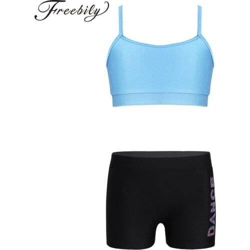 Children Girls Tankini Tank Top Letters Printed Shorts Set Child Ballet Dance Sports Workout Gymnastics Suits Kids Dance Wear