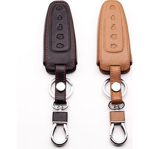 For Ford Edge 5 Smart Key 5 Buttons L216 protect shell Top layer Leather Case Remote Key Chains Holder Cover Key Case Fob