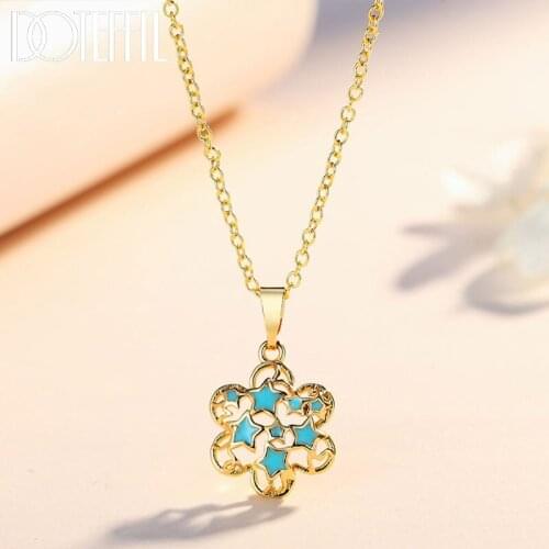 DOTEFFIL 925 Sterling Silver Gold Star Flower Pendant Necklace For Women Party Gift Anniversary Wedding Fashion Jewelry