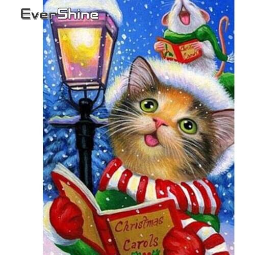 Evershine 5D Diamond Embroidery Crystal Cartoon Cat Kit Diamond Mosaic Animal Rhinestone Picture Diamond Painting Decoration Art
