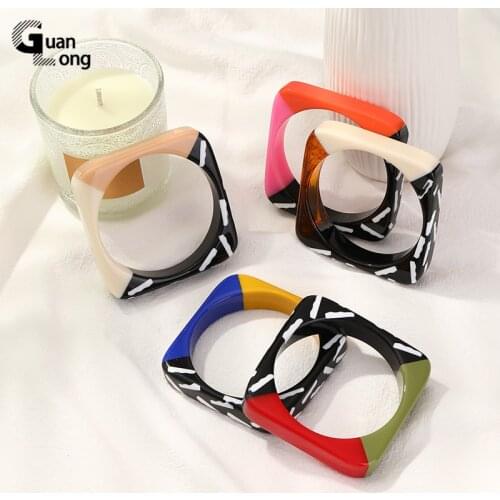 GuanLong Resin Retro Wide Bohemian Hand Bangles For Ladies Girls Gift Acrylic Indian Bracelets Bangle Charms Wedding Jewelry