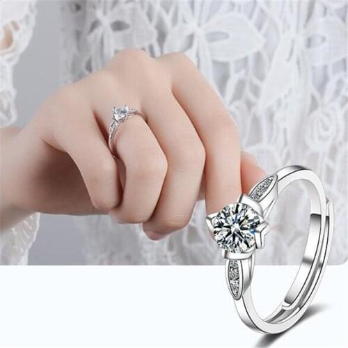 New Fashion Korean Style Temperament Crystal Crown 925 Sterling Silver Jewelry Popular Wild Flash Women Opening Rings SR646