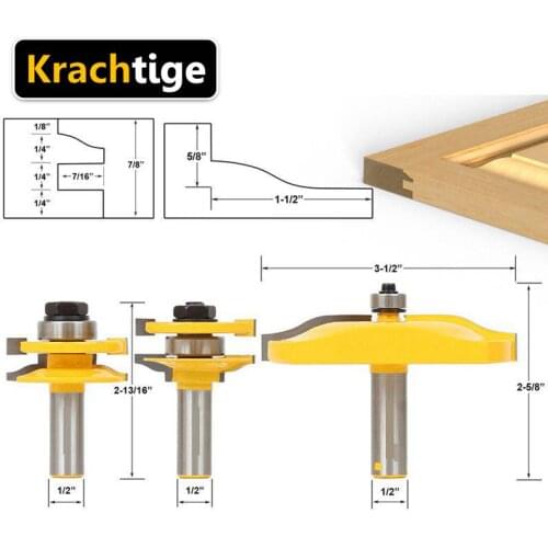 Krachtige 3pcs Mortise Milling Cutter Ogee Rail & Stile Router Bit Cove Raised Panel Woodworking Chisel Cutter 1/4x7/16" + 1/2"