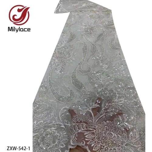 African 3D Flower Beads Lace Fabric 2021 High Quality Lace Material Nigerian French Lace Fabrics for Wedding Dress NXW-424