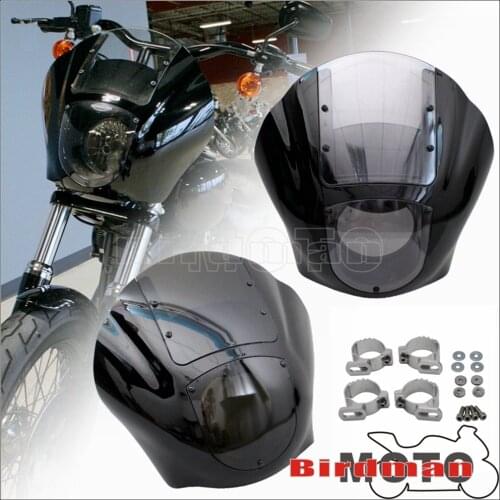 For Harley Quarter Fairing Motorcycle Headlight Windshield Cover for Dyna Sportster FXR Iron 883 XL883N W/45 & 49mm Mount Clamp