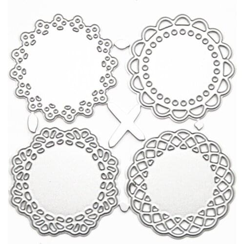 Metal Cutting Dies Cut Die Mold 4pcs Hollow Lace Circle Frame Decoration Scrapbook Paper Craft Knife Mould Blade Punch Stencil