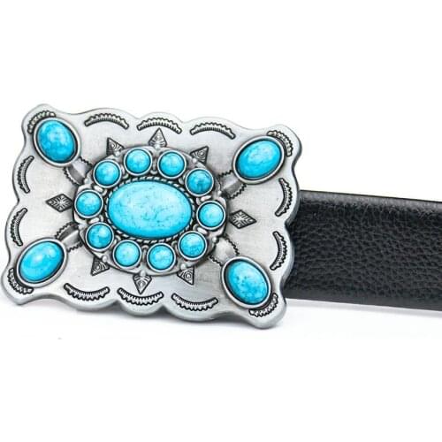 Fashionable Retro Leisure Square Wavy Edge Pattern Points Blue Turquoise Belt Buckle Individual Character Belt Buckle Accessory