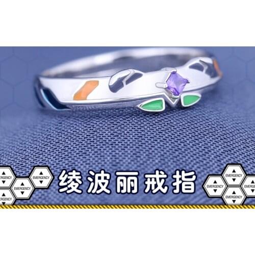 2021 New HOT Ayanami Rei EVA 925 Sterling Silver Ring Cosplay Xmas Gift Jewelry Fashion Adjustable Finger Rings Japan Anime MEN