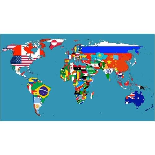 150x225cm DIY World Map Made With National Flags Pattern Non-woven Decor Map For Wall Decor