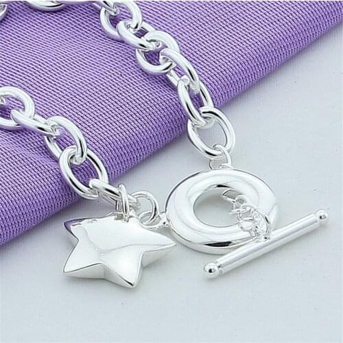 New 925 Silver Jewelry To Buckle Star Pendant Bracelet For Women Wedding Fashion Girl Cute Gift
