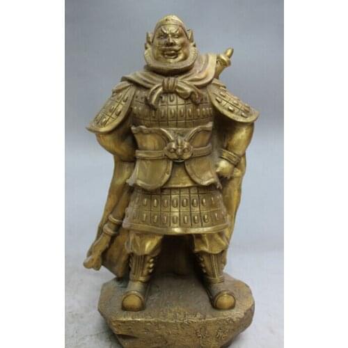 Song voge gem S2499 10" Folk Chinese Brass Warrior General Fiero Hero Standing Zhang Fei Statue