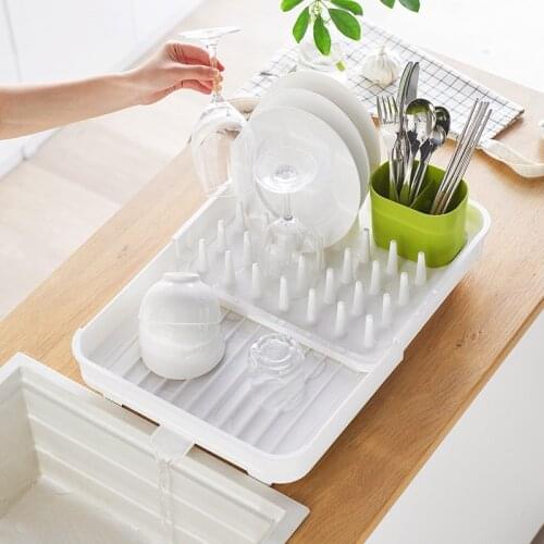 Plastic Adjustable Kitchen Dish Drying Rack Cutlery Tableware Water Drainer Accessories Organizer Shelf Dry Dinner Tools