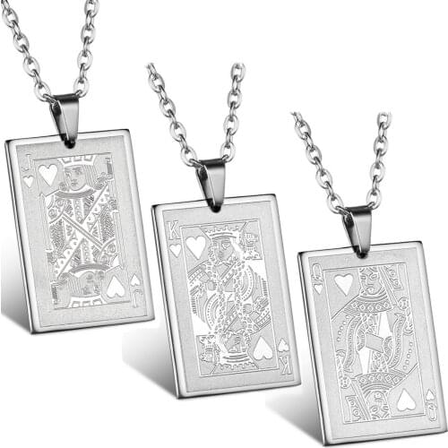 BONISKISS Playing Cards Necklace Men Stainless Steel Poker Pendant Necklace Square Ace K Q J Male Jewelry Gift for Gambler