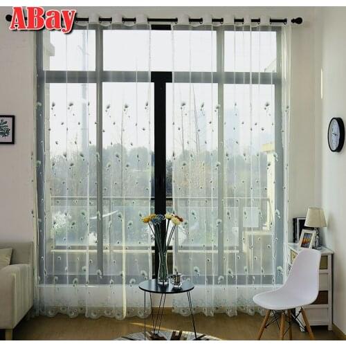 Sheer White Curtains for Living Room Tulle for Window Curtains for Bedroom Embroidery Home Decoration Modern Floral Voile Drapes
