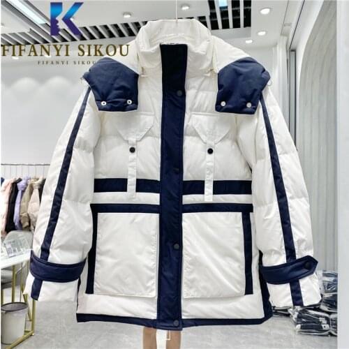 Hooded Down Jackets Women Big Pocket Fashion Patchwork Down Cotton Coat Loose Casual Female Winter Jacket Thick Warm Parkas