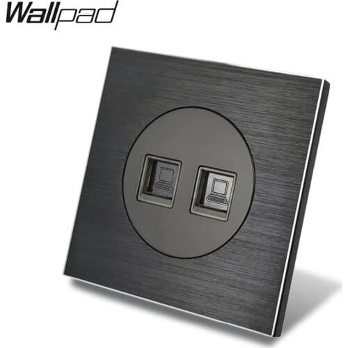 Wallpad L6 Double 2 x PC Data CAT6 Ethernet Computer Wall Socket RJ45 Wiring Outlet Brushed Aluminum Black Satin Metal