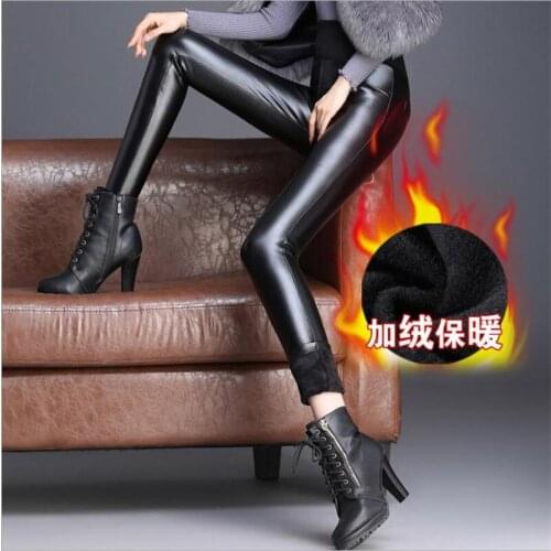 Women Leggings 2018Autumn Winter Leggings Fake PU Leather Skinny Velet Pants Women Sexy Warm Push Up Leggings Plus Size 6XLQ1098