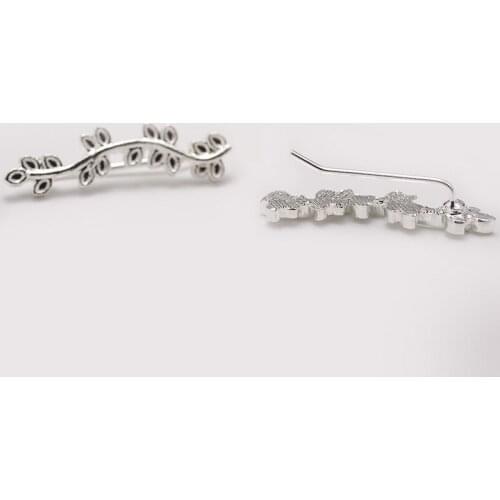 Leaf Branch Simple Plant Metallic Piercing Clip Earrings for Women Golden Silver Plated 2 Kinds