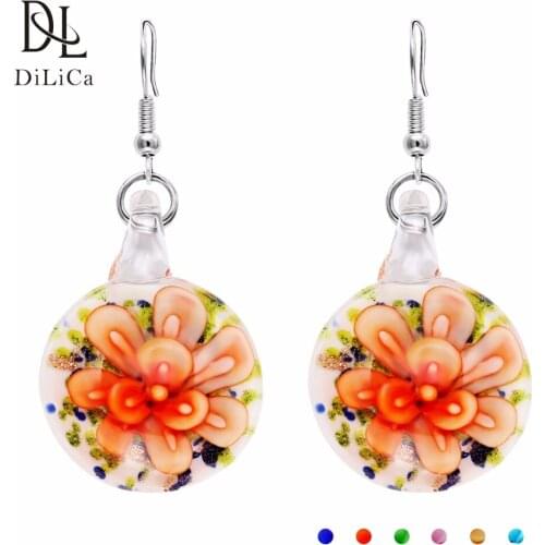 DiLiCa Womens Statement Earrings for Women Round Earrings Dangle Flower Earring Boho Jewelry Stainless Steel pendiente