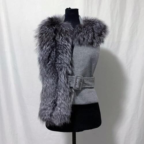Rf20301 Real Red Fox Fur Scarf with 100% Wool Natural Silver Fox Fur Scarves Women
