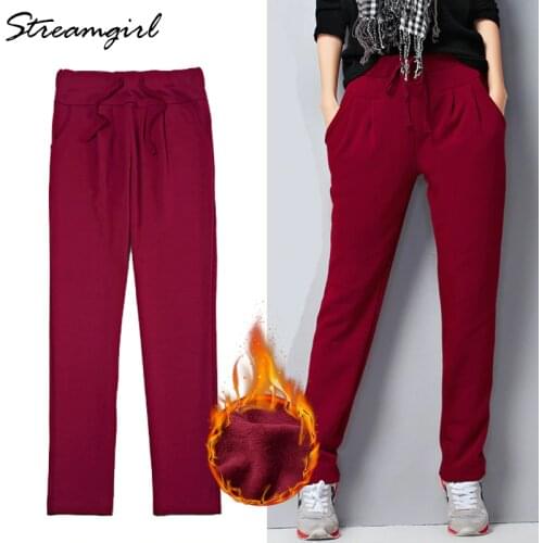 Streamgirl Fleece Winter Pants Womens Warm Thcik Sweatpants Women Blue 2019 Plus Size Pants For Ladies Harem Trousers Winter