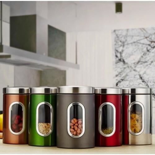 3pcs/set Kitchen Storage Container Food Storage Set with Lids Grain Storage Tank with Transparent View Window