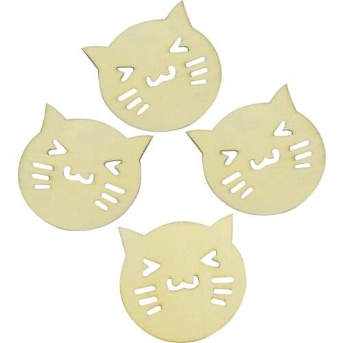 30pcs/lot cat head Laser cutting wood crafts scrapbooking card making wooden decoration 56mm*53mm 1183