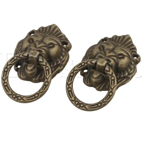 10x 48x27mm Vintage Bronze Lion Head Furniture Door Cabinet Pull Handle