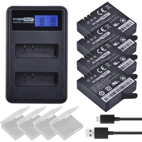 Powertrust AZ16-1 Battery 4pcs +LCD USB Dual Charger for Original Xiaomi YI lite 2 4K 4k for Xiao yi 4k Action Camera Battery