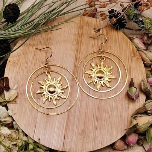 Boho Gold Colour Sun Earrings Celestial Jewellery Witchy Dangle Punk Fashion Sun Goddess Statement Gift for Witch Women Gift